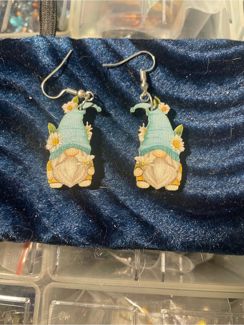 Cute Daisy Gnome Dangle Earrings - Light Blue and Yellow